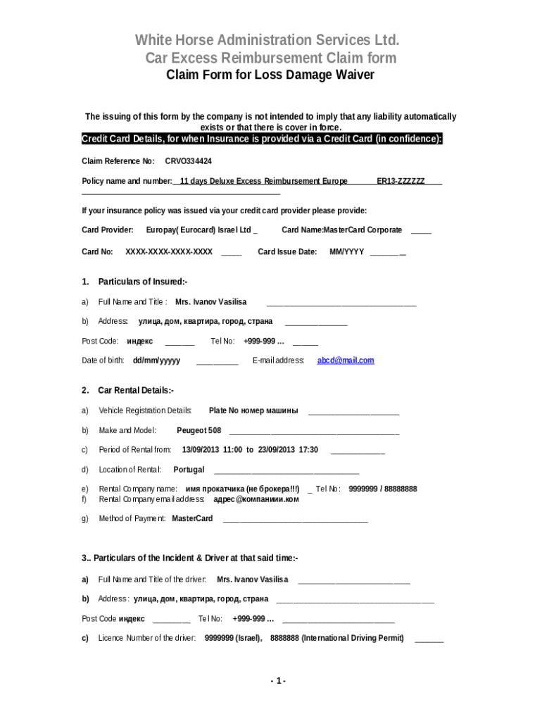 Claim for Loss Damage Waiver forum awd Doc Template pdfFiller