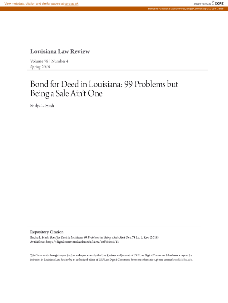 Fillable Online Bond for Deed in Louisiana 99 Problems but Being a
