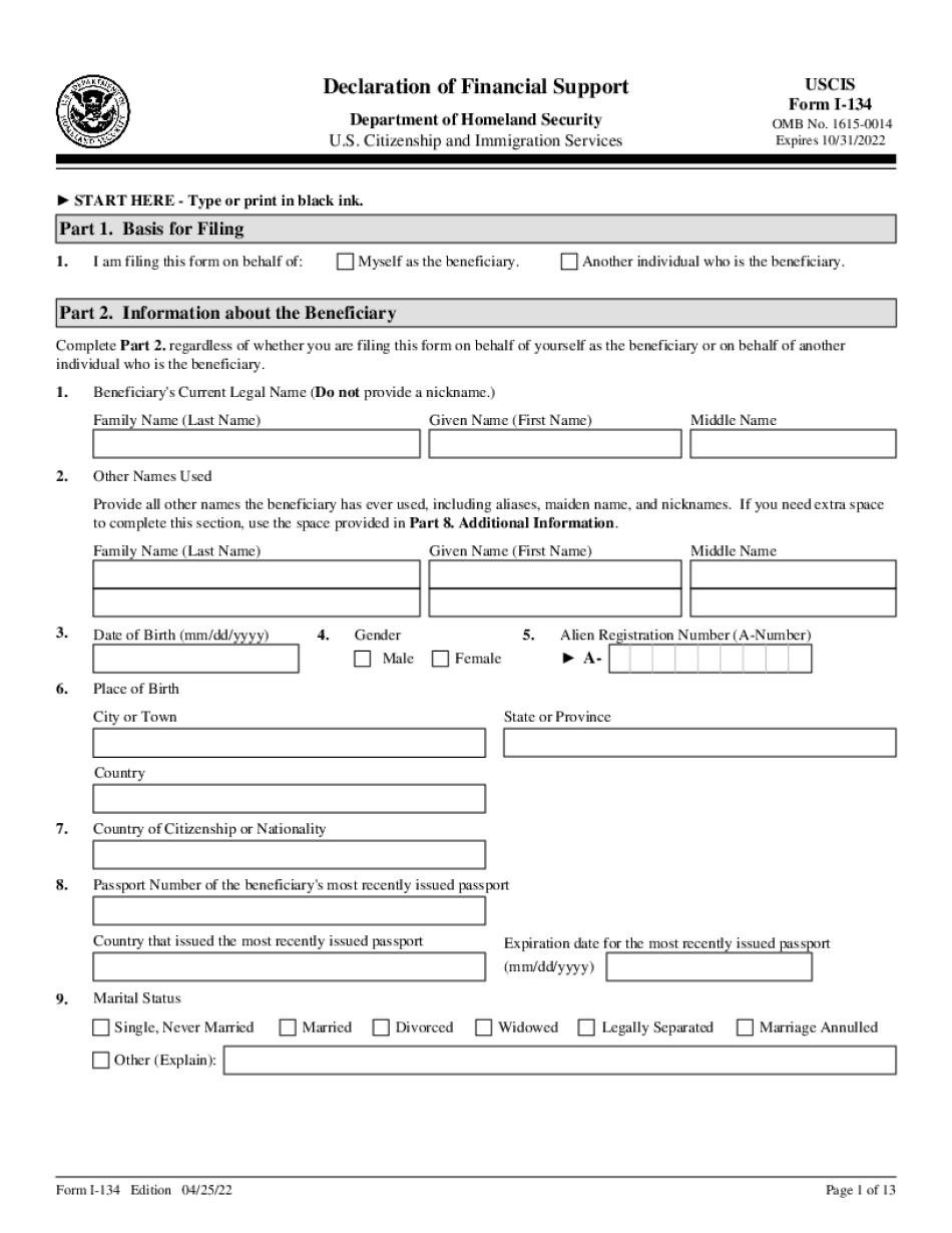 Form I-134, Declaration Of Financial Support - Uscis