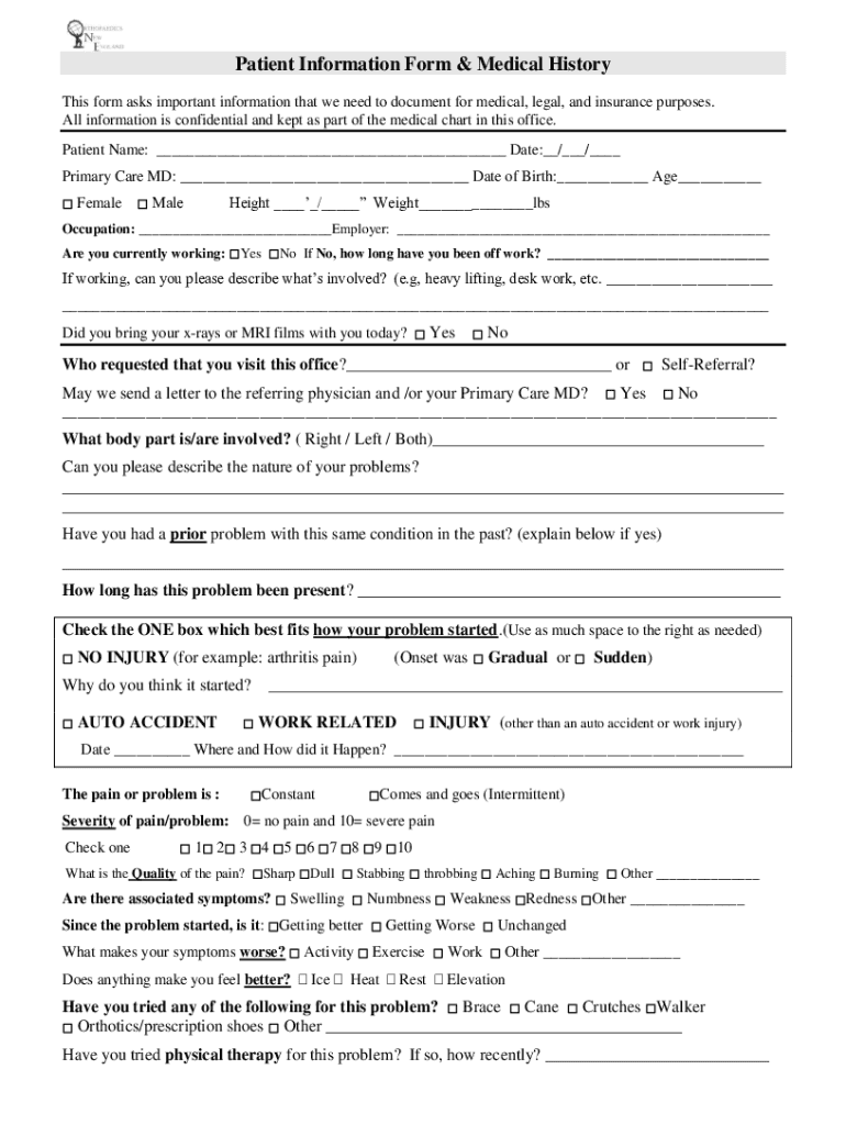 Patient Information Form & Medical History Preview on Page 1