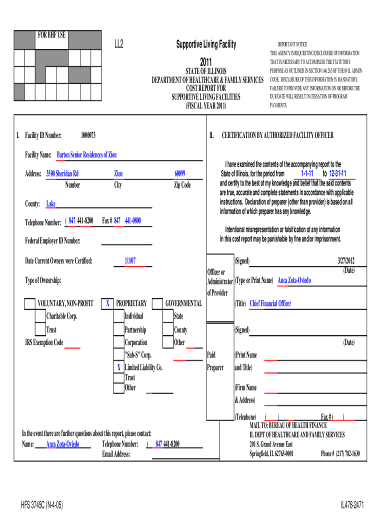 Fillable Online www2 illinois Barton Senior Residences of Zion Fax