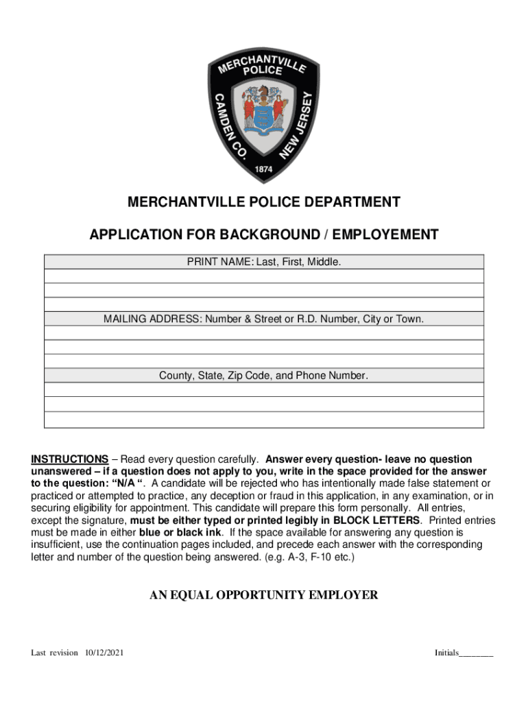 Fillable Online Police Department Position Fax