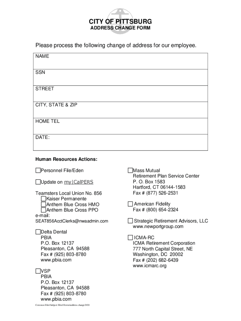 Fillable Online ADDRESS CHANGE FORM Fax Email Print pdfFiller
