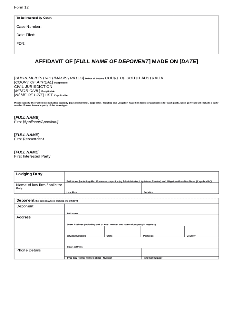 12 Affidavit. Uni Civil Rules 2020 Doc Template pdfFiller
