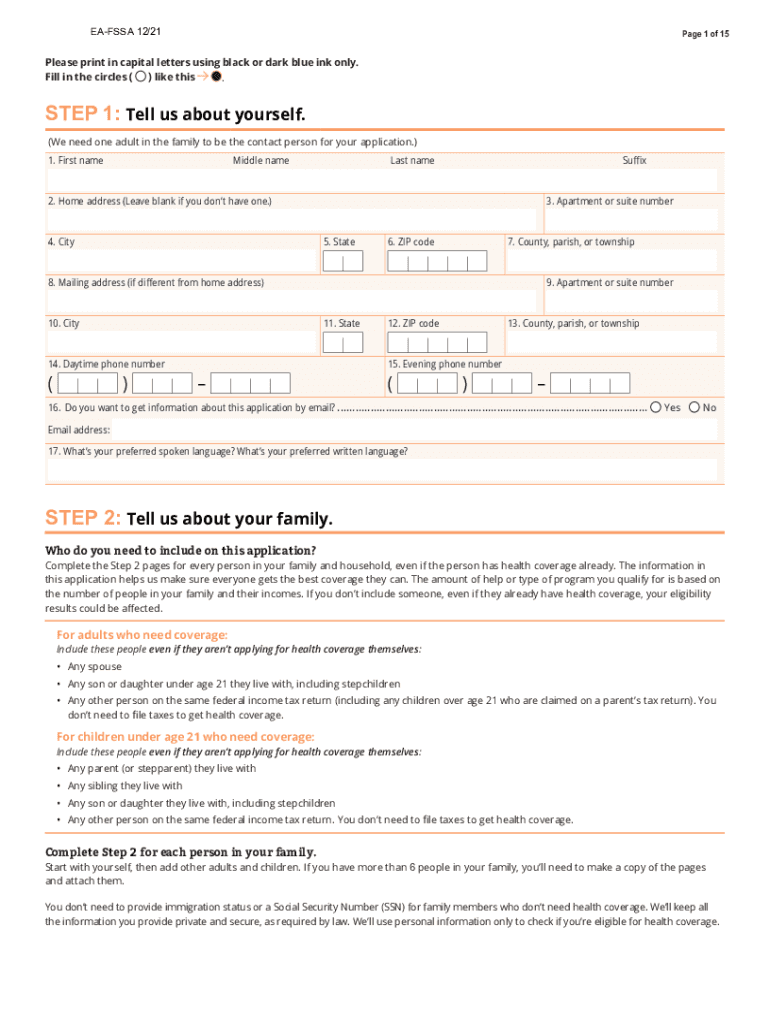 templateroller template2049547Form EA-FSSA "Application for South Dakota Medicaid Chip Preview on Page 1