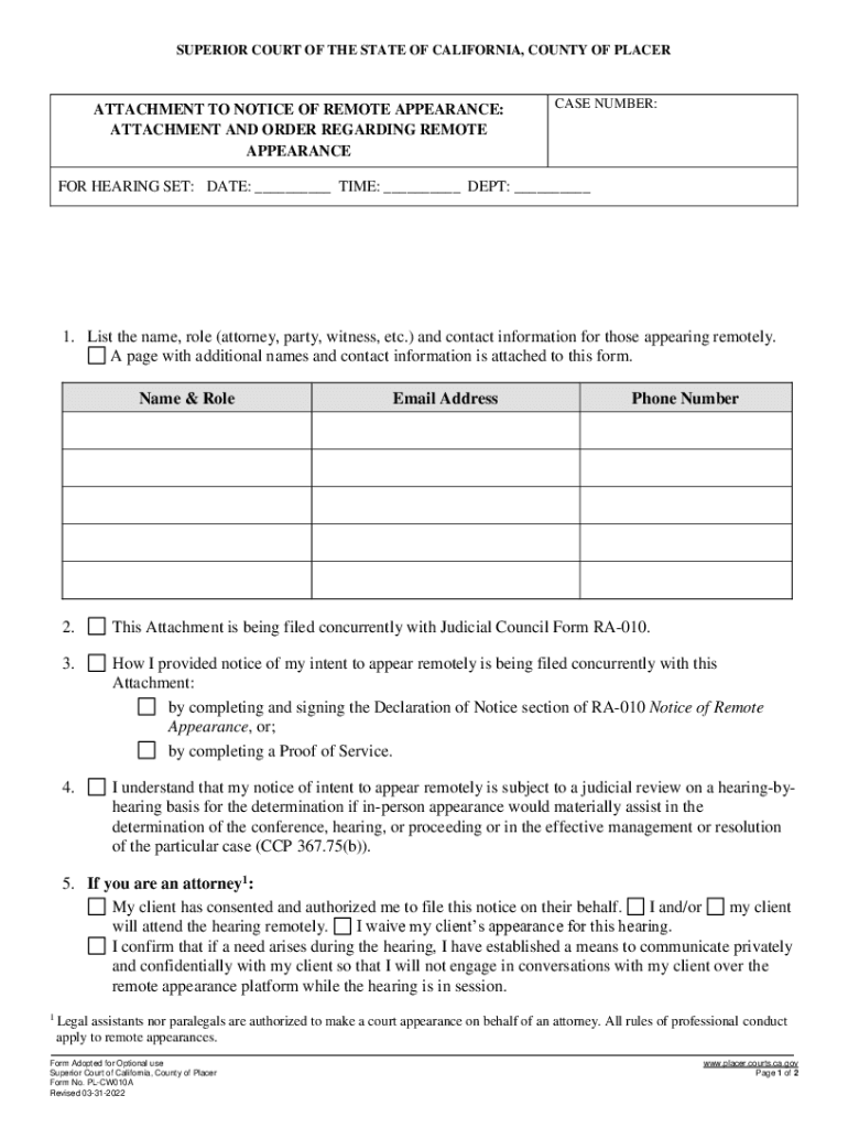 1 List the name, role (attorney, party, witness, etc ) and contact Preview on Page 1