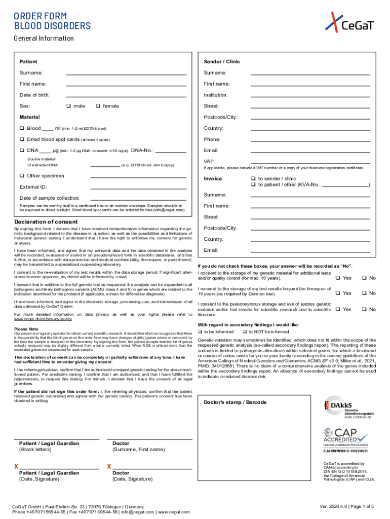 DocHub 502941143--CeGaT-Order-Form2019 CeGaT Order Form Germline Tumor Syndromes Fill Online Preview on Page 1