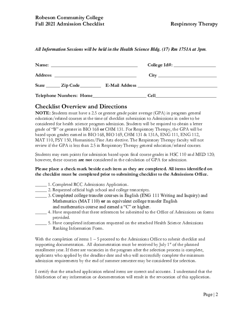 Admissions - Robeson Community College Preview on Page 1