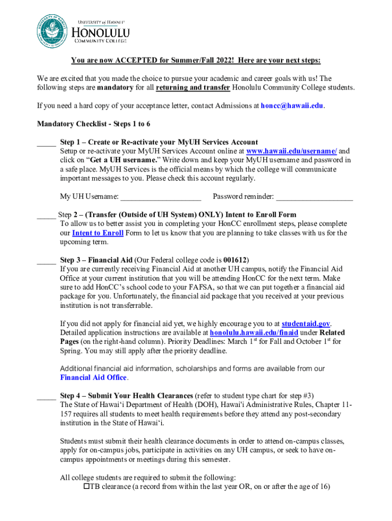 Fillable Online Honolulu Community College University of Hawaii Fax