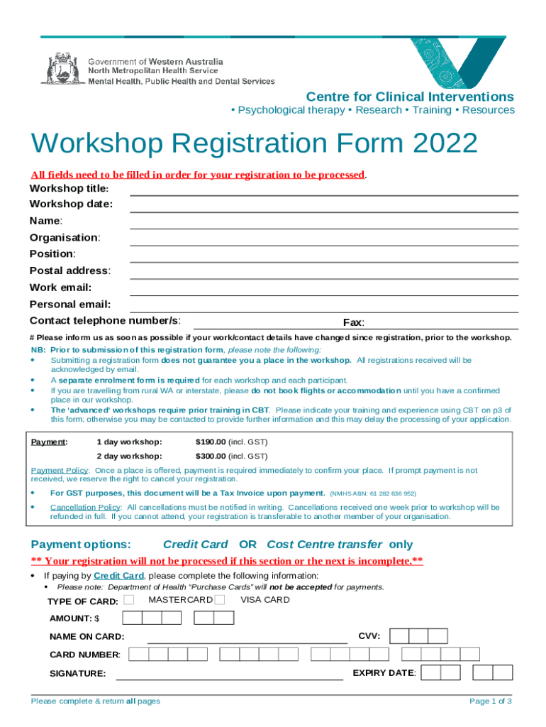 Registration 2019. Centre for Clinical Interventions