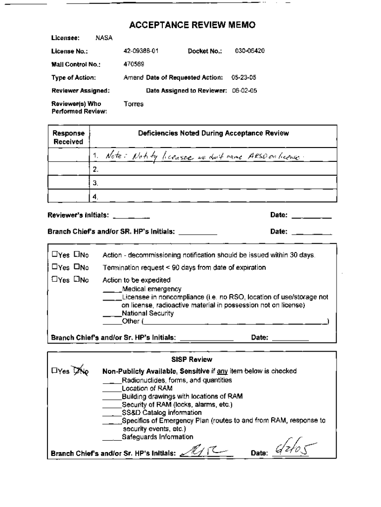 Fillable Online Acceptance Review Memo for NASA, Amendment Request ...