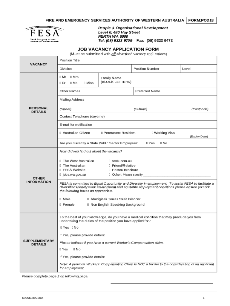 Job Vacancy Application Doc Template PdfFiller