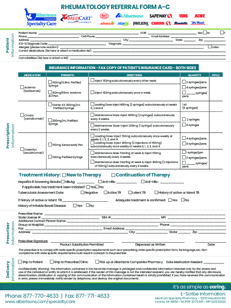 Rheumatology Referral Form Fax# Patient Information Preview on Page 1