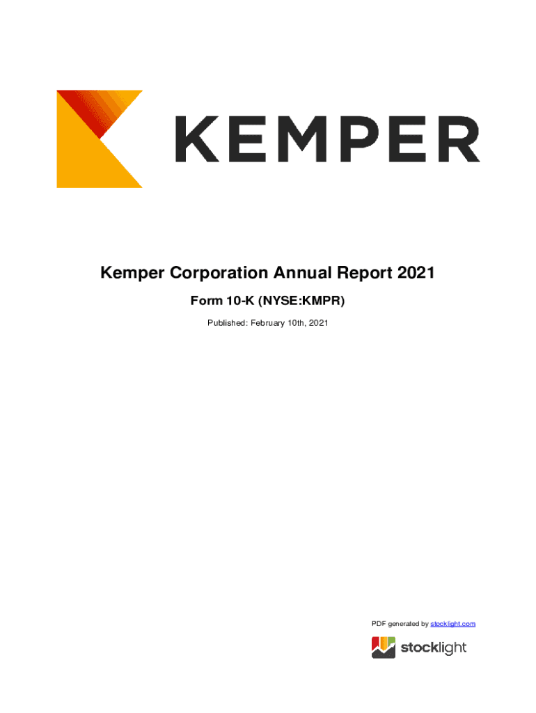 Fillable Online KEMPER CORP KMPR Annual Report (10K) PART I Fax