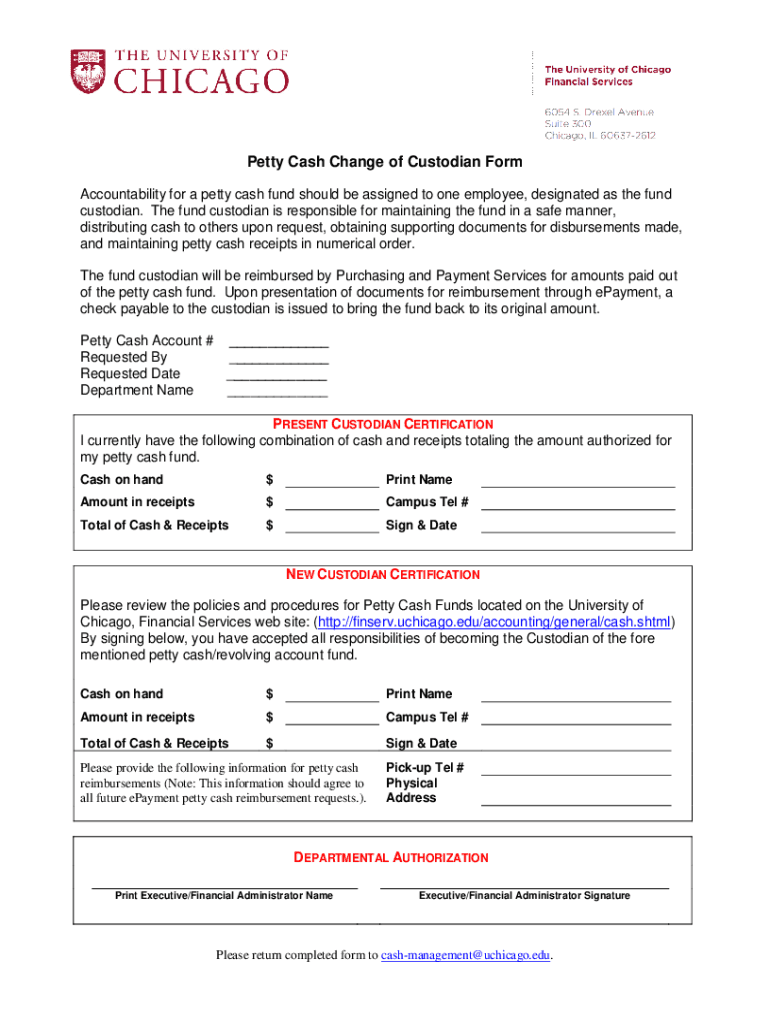 Fillable Online finserv uchicago Petty Cash Request Form - University ...