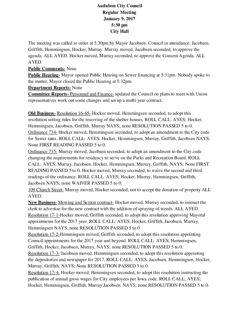 Fillable Online OFFICIAL TENTATIVE AGENDA CITY OF AUDUBON REGULAR COUNCIL Fax Email Print