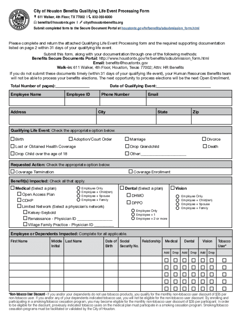 Fillable Online City of Houston Benefits Eligibility Processing Form