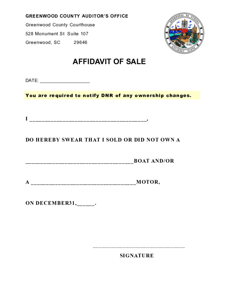 Fillable Online AFFIDAVIT OF SALE Fax Email Print pdfFiller