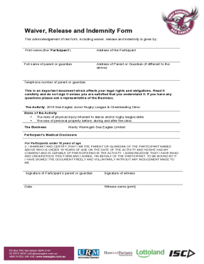 Fillable Online Waiver, Release and Indemnity Form Fax Email Print ...
