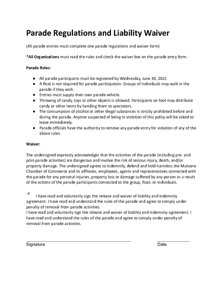 Fillable Online Parade Rules and RegulationsParade Rules and