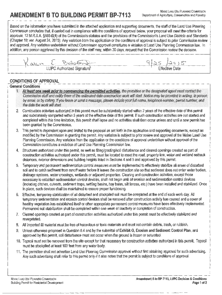 Fillable Online www.maine.govdacflupcAMENDMENT 8 BUILDING PERMIT BP