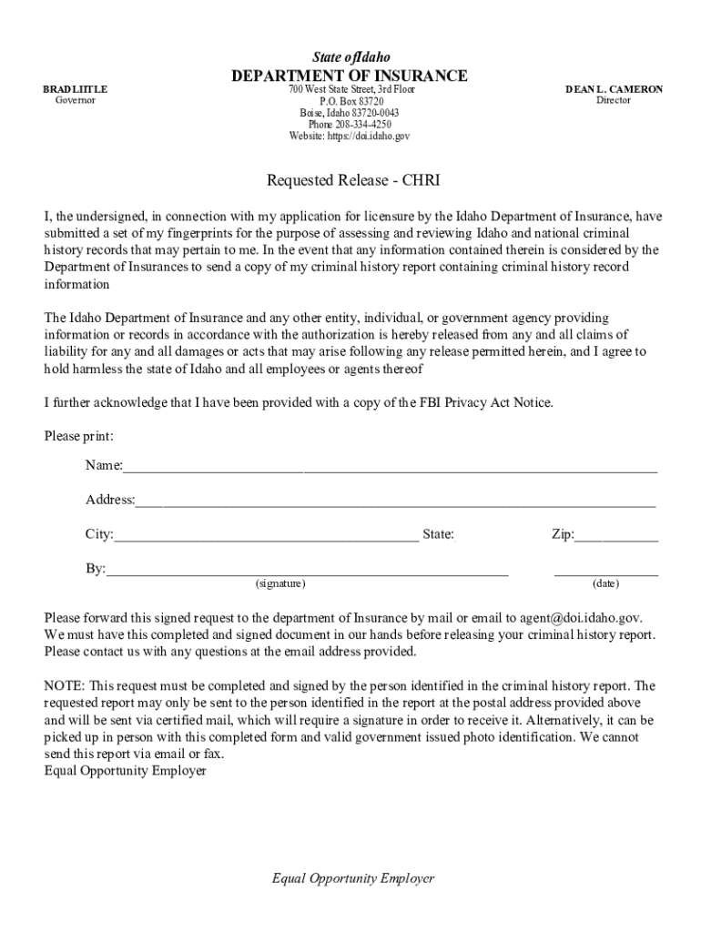 Fillable Online doi idaho NONRESIDENT BAIL LICENSE FINGERPRINTING