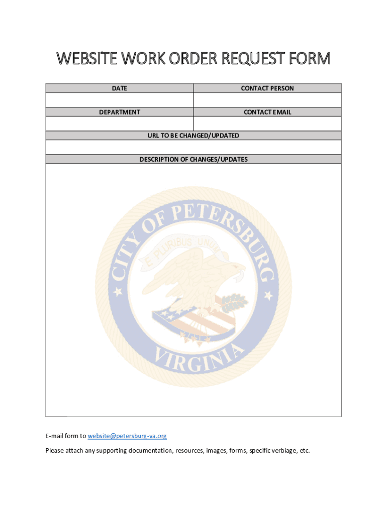 Fillable Online WEBSITE WORK ORDER REQUEST FORM Fax Email Print - pdfFiller