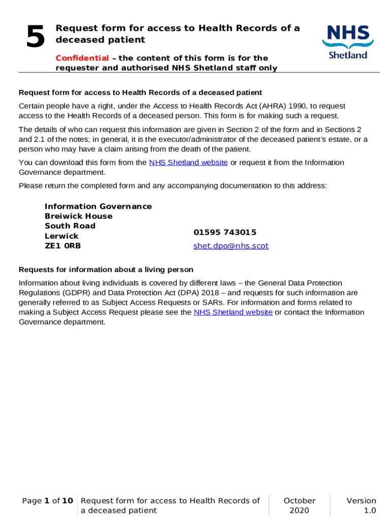 Request for Access to Health Records of a Deceased Patient. About NHS