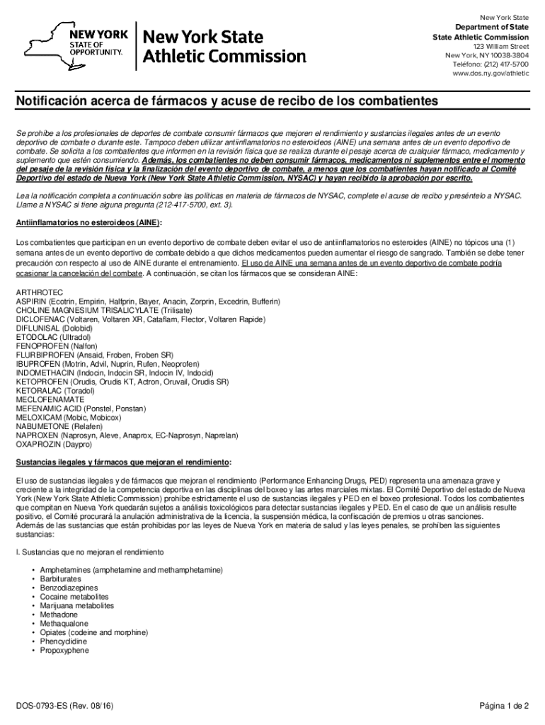 Fillable Online dos ny New York State Athletic CommissionDepartment of ...