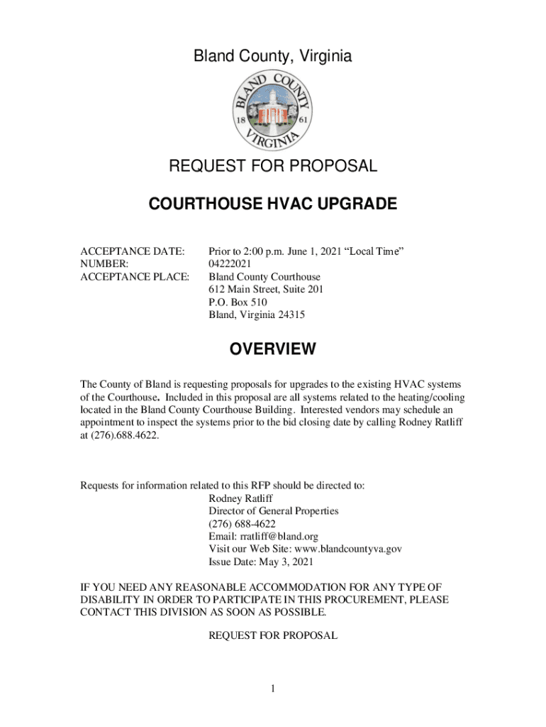 Fillable Online Bland County, Virginia REQUEST FOR PROPOSAL COURTHOUSE Fax Email Print