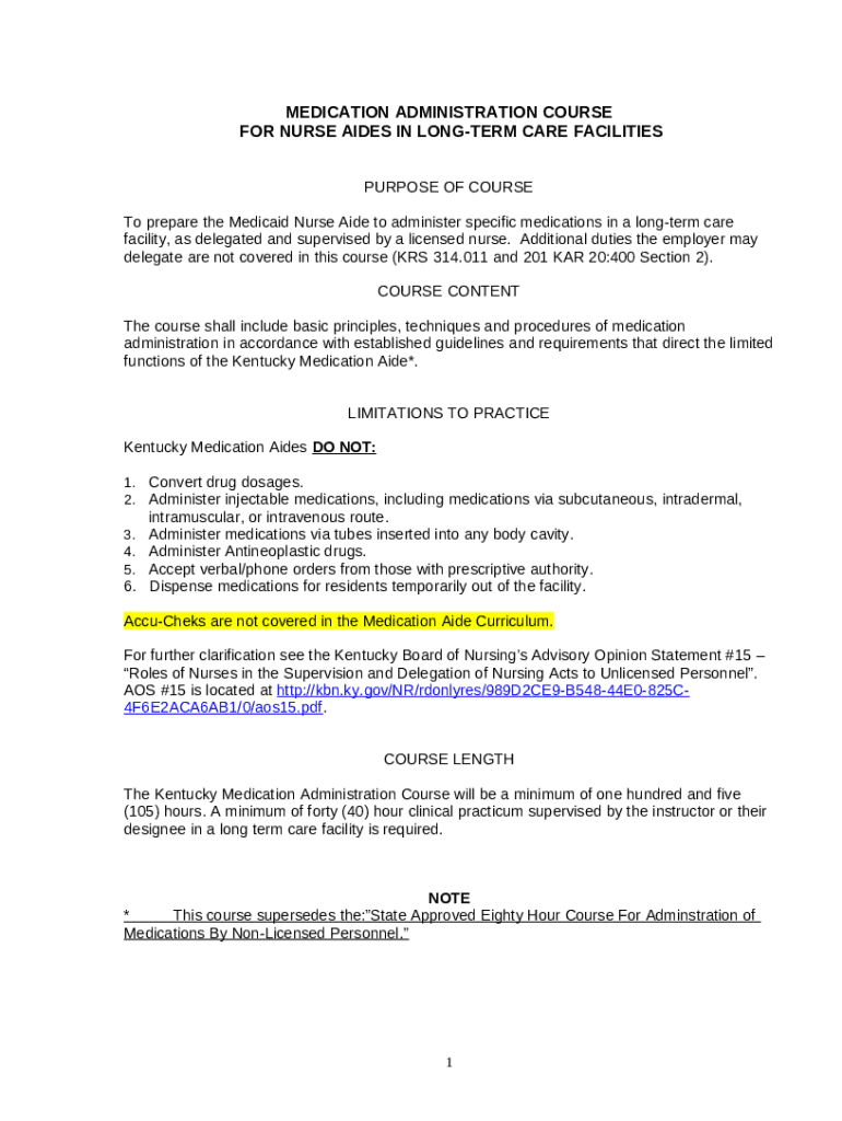 MEDICATION ADMINISTRATION COURSE FOR NURSE AIDES IN LONG Doc