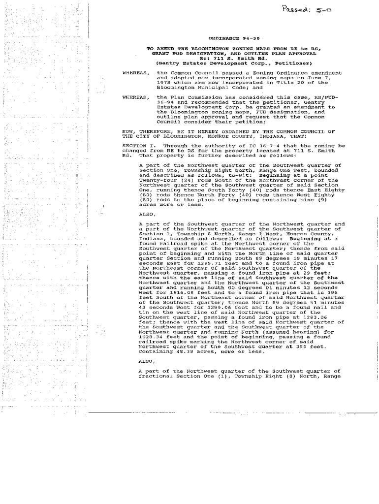 Fillable Online bloomington in ORDINANCE 9430 TO AMEND THE BLOOMINGTON