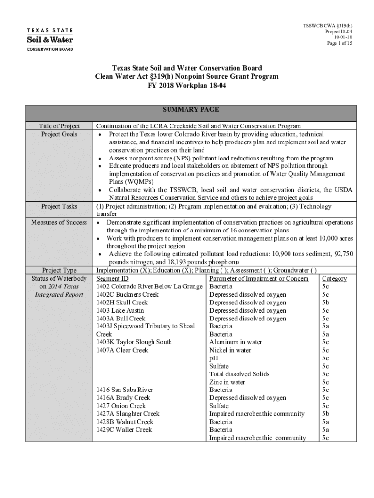 Fillable Online Texas State Soil and Water Conservation Board Clean