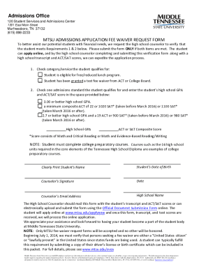 MTSU Admissions Application Fee Waiver Request Form. Fee waiver
