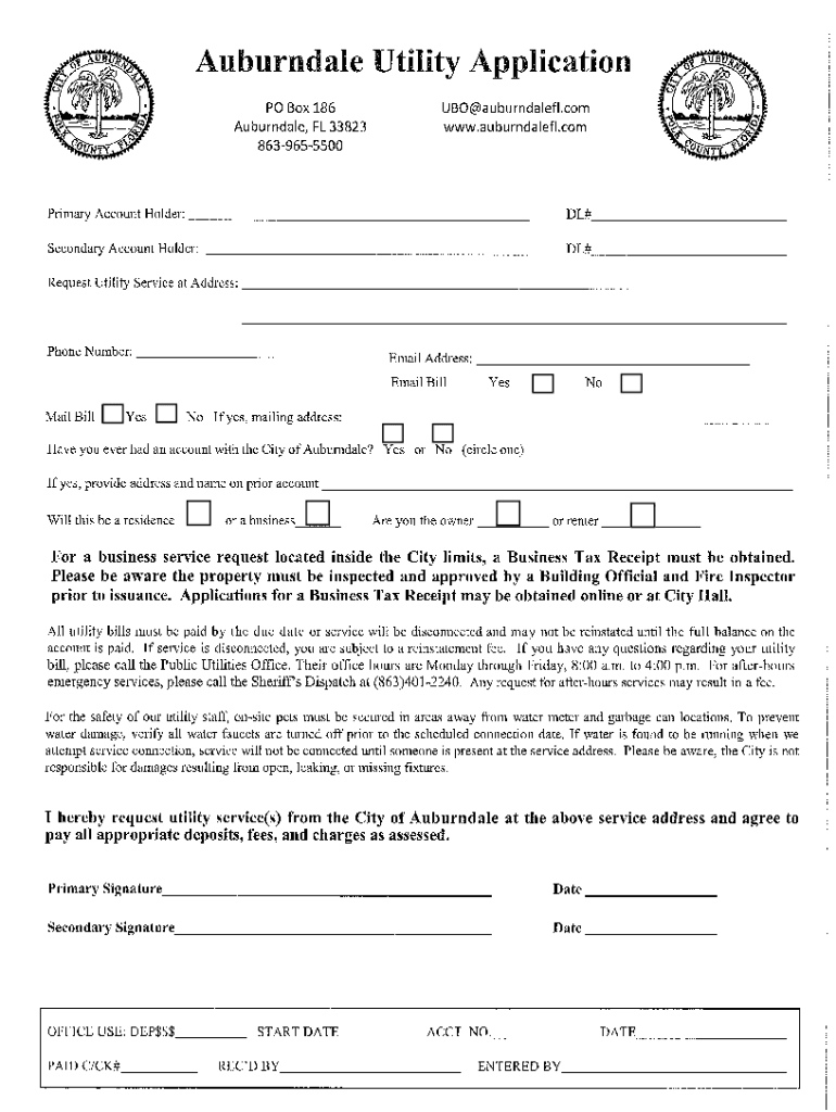 Auburndale Utilities - Fill and Sign Printable Template Preview on Page 1