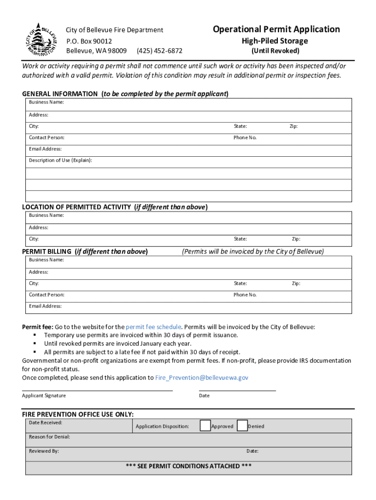 City of Bellevue Fire Department Operational Permit Preview on Page 1