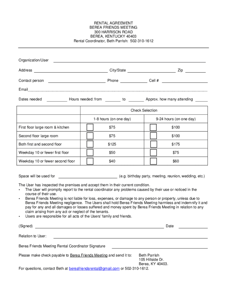 Berea Friends Meetinghouse Berea, KY Party Venue Fill out & sign