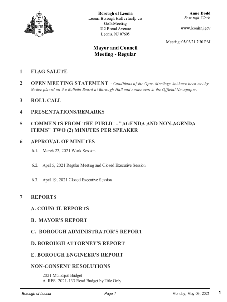 Fillable Online d3n9y02raazwpg cloudfront Borough of Leonia Anne Dodd
