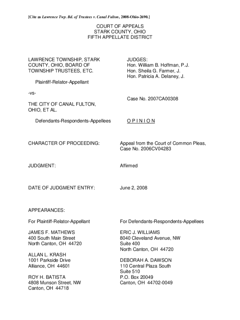 Lawrence Twp Bd of Trustees v Canal Fulton - Ohio Preview on Page 1