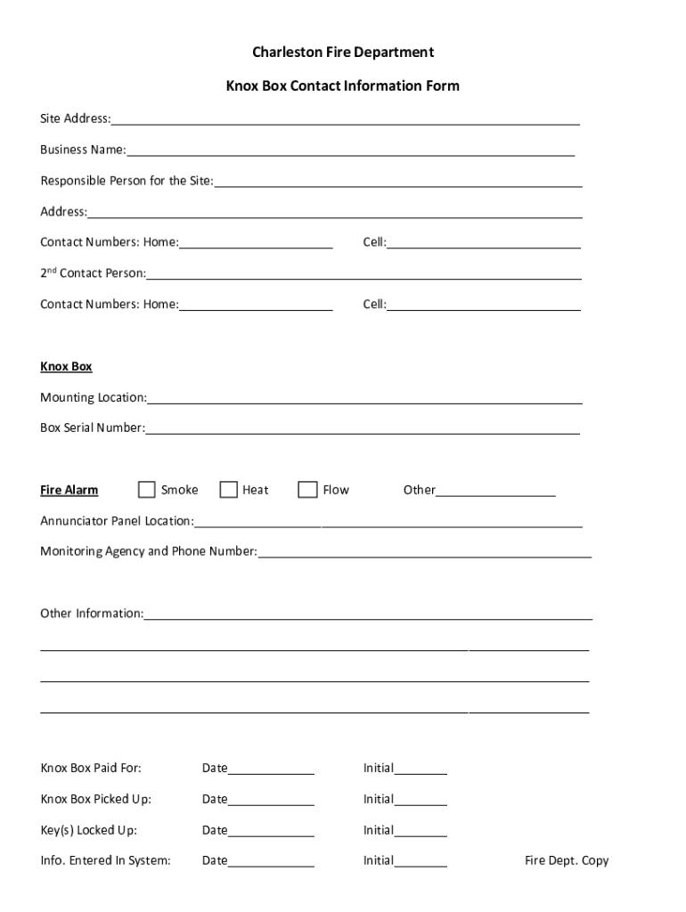 Fillable Online Charleston Fire Department Knox Box Contact Information