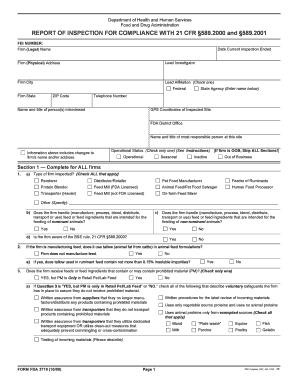 FDA Report of Inspection for Compliance with 21 CFR §589.2000 and §589.2001