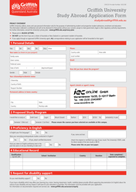 Griffith University Study Abroad Application Form
