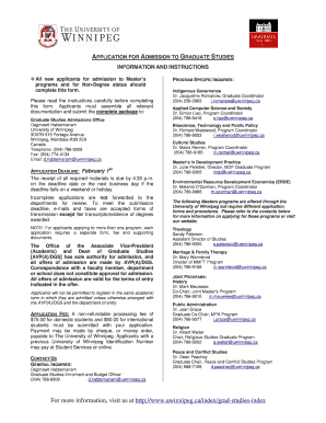 University of Winnipeg Graduate Studies Application Form