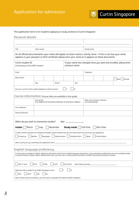 Curtin Singapore Admission Application Form