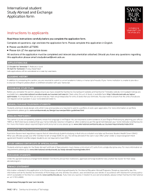 Swinburne Study Abroad and Exchange Application Form