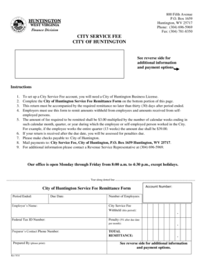 City of Huntington Service Fee Remittance Form