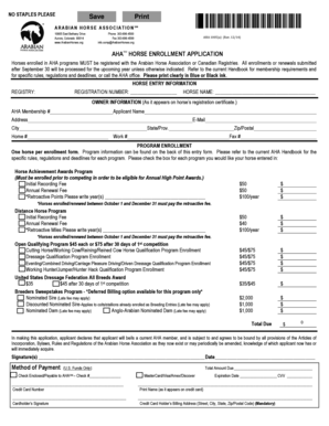 Arabian Horse Association Horse Enrollment Application