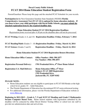 FCAT 2014 Home Education Student Registration Form