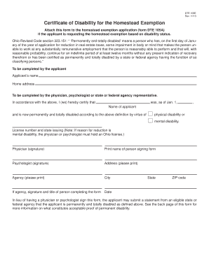 Ohio Disability Homestead Exemption Certificate