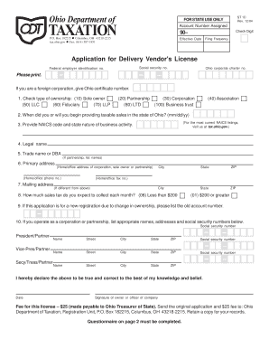 Ohio Delivery Vendor's License Application